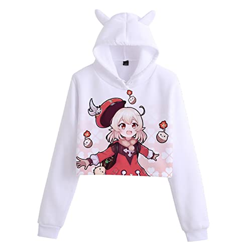 Genshin Impact Hoodie für Frauen Mädchen Spiel Klee Keqing Venti Diluc Cosplay Kostüm 3D Gedruckt Pullover Langarm Katzenohr Mit Kapuze Sweatshirt Manga Pullover Crop Tops von famesale