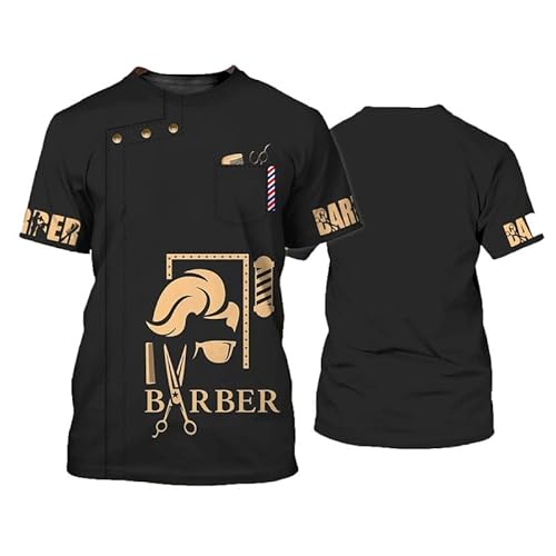3D-gedruckte T-Shirts für Herren Barbershop Haarschnitt Tools Grafik Kurzarm Friseur Barber Cosplay Pullover Tops (ohne Reißverschluss/Knöpfe) von famesale