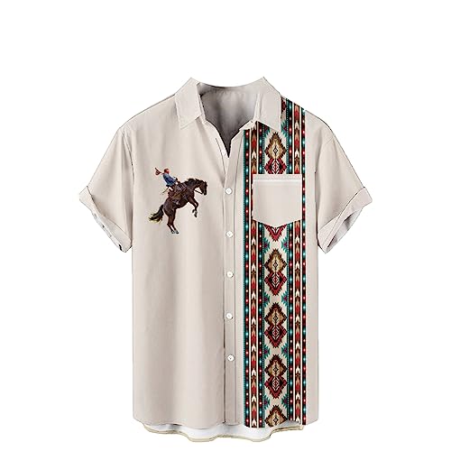 Herren Casual Hemden Retro Western Cowboy Print Shirt Sommer Lose Kurzarm T Shirt Ethnic Style Gedruckt Revers Button Down Top Herren Casual Hemden Retro Western Cowboy Print Shirt Sommer Lose Kurzarm T Shirt Ethnic Style Gedruckt Revers Button Down Top von famesale