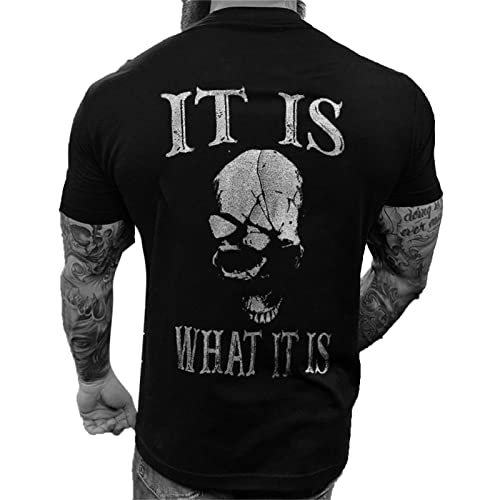 Herren Casual T-Shirt Retro Horror Skull Print Kurzarm T-Shirt Slim Fit Bodybuilding Muskel T-Shirt Rundhals Tops von famesale