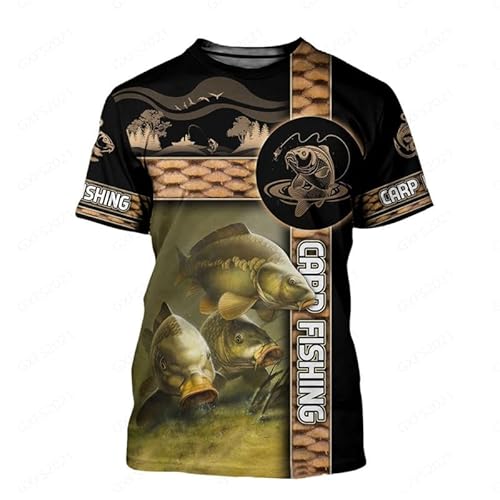 Herren Karpfen Fischen 3D gedruckt T-Shirt Lustige Grafik Hemd Hip Hop Straße Rundhalsausschnitt Kurzarm T-Shirts Tops von famesale