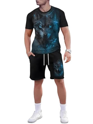 Herren Kurze Sets 2-teilige Outfits Mode Casual Trainingsanzüge Wolf 3D gedrucktes Kurzarm T-Shirt und Shorts Set Sommer Jogginganzüge Herren Kurze Sets 2-teilige Outfits Mode Casual Trainingsanzüge Wolf 3D gedrucktes Kurzarm T-Shirt und Shorts Set Sommer Jogginganzüge von famesale