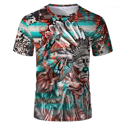 Herren Native Indian Wolf Gedruckt T-Shirt Casual 3D Vintage Gedruckt T-Shirts Slim Fit Rundhalsausschnitt Kurzarm T-Shirts Outdoor Street Top Herren Native Indian Wolf Gedruckt T-Shirt Casual 3D Vintage Gedruckt T-Shirts Slim Fit Rundhalsausschnitt Kurzarm T-Shirts Outdoor Street Top von famesale