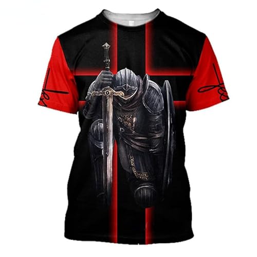 Herren Ritter Templer 3D gedrucktes Kurzarm T-Shirt Retro Grafik gedruckt Sommer Tops Crusader Warrior Rundhalsausschnitt Streetwear T-Shirts von famesale