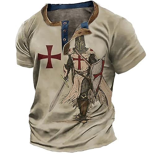 Herren Tempelritter bedrucktes T-Shirt Retro Kreuzritter Krieger Henley Hemden Kurzarm Button Down T-Shirts Vintage Distressed Tops Herren Tempelritter bedrucktes T-Shirt Retro Kreuzritter Krieger Henley Hemden Kurzarm Button Down T-Shirts Vintage Distressed Tops von famesale