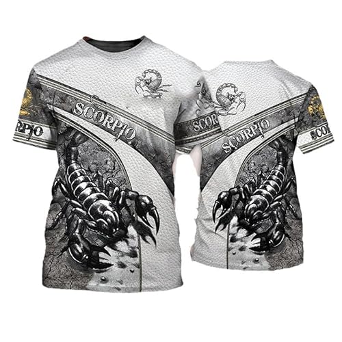 Herren Tier Skorpion bedrucktes T-Shirt lässig Retro 3D Gedruckter Trainingsanzug Oberteile Kurzarm T-Shirts Pullover von famesale