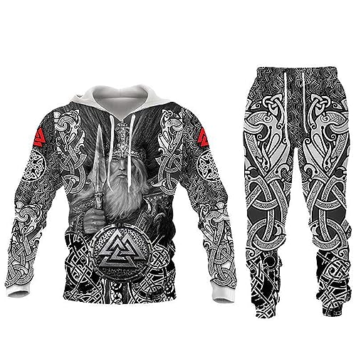 Herren Trainingsanzug Full Set Viking Warrior 3D gedruckt Hoodie und Jogginghose Set Hip Hop Zweiteiliges Set Lässige Sportbekleidung Set von famesale