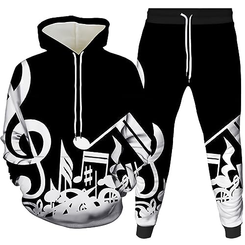 Herren Trainingsanzug Set Musik Note 3D gedruckt Hoodie und Jogginghose Hosen Set Hip Hop Herbst Winter Zweiteiliges Set Sportbekleidung von famesale