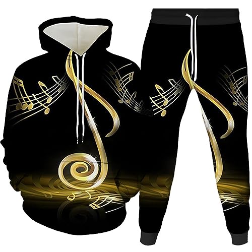 Herren Trainingsanzug Set Musik Note 3D gedruckt Hoodie und Jogginghose Hosen Set Hip Hop Herbst Winter Zweiteiliges Set Sportbekleidung von famesale