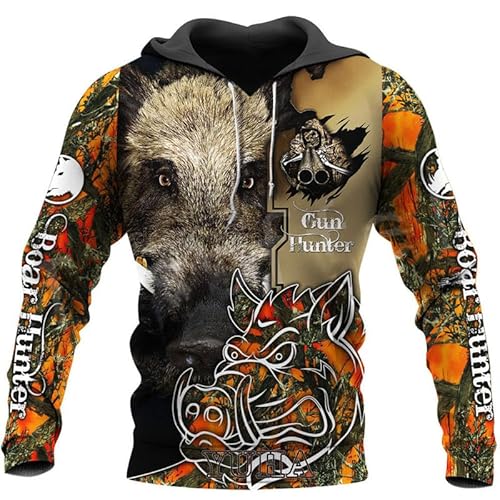 Herren Wildschwein Jäger Langarm Kordelzug Pullover Camouflage Forest Retro Hoodies mit Tasche von famesale