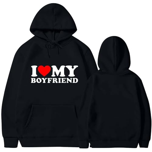 Sweatjacke Damen mit Kapuze I Love My Boyfriend Oversize Pullover Sport Langarm Sweatshirt Basic Kapuzenpullover von famesale
