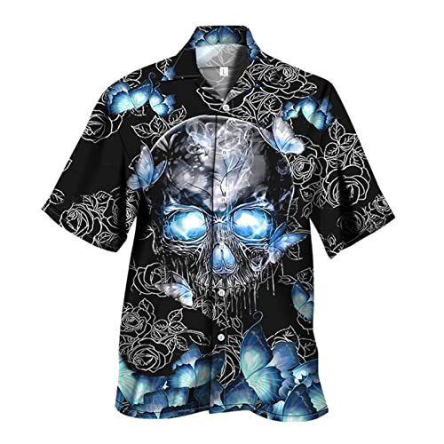 Kurzarm-Hemd mit Totenkopf-Print für Herren Lässiges 3D-Digital-Kreativdruck-Hemd Hawaii-Kurzarmhemd von famesale