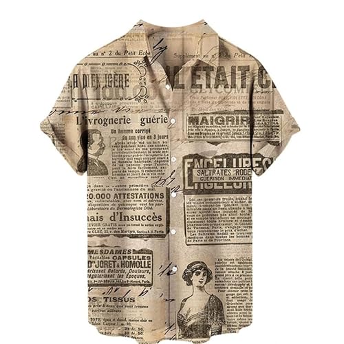 Männer Vintage Shirt Zeitungsdruck Kurzarmhemd mit Revers Sommer Regular Knopf lässig Strand Bluse Top Männer Vintage Shirt Zeitungsdruck Kurzarmhemd mit Revers Sommer Regular Knopf lässig Strand Bluse Top von famesale