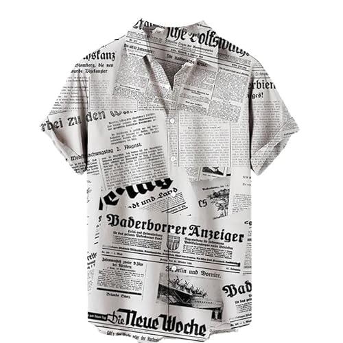 Männer Vintage Shirt Zeitungsdruck Kurzarmhemd mit Revers Sommer Regular Knopf lässig Strand Bluse Top Männer Vintage Shirt Zeitungsdruck Kurzarmhemd mit Revers Sommer Regular Knopf lässig Strand Bluse Top von famesale