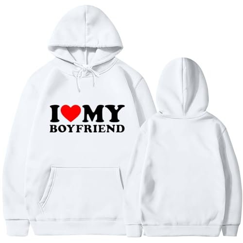 Sweatjacke Damen mit Kapuze I Love My Boyfriend Oversize Pullover Sport Langarm Sweatshirt Basic Kapuzenpullover von famesale