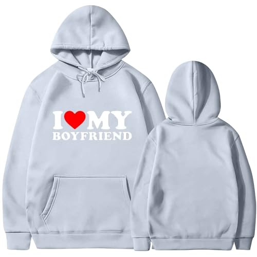 Sweatjacke Damen mit Kapuze I Love My Boyfriend Oversize Pullover Sport Langarm Sweatshirt Basic Kapuzenpullover von famesale
