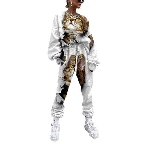 Trainingsanzug Zweiteiliges Set für Frauen Niedliche Katze 3D All Over Printed Pulllover und Jogger Set Casual Outfits Set von famesale