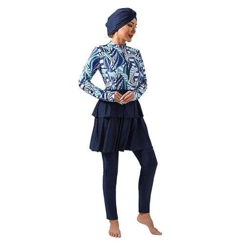 famesale 3PCS Bedruckte Muslim Burkini Bademode Modest Full Cover Langer Badeanzug Frauen Badekostüm mit Badekappe von famesale