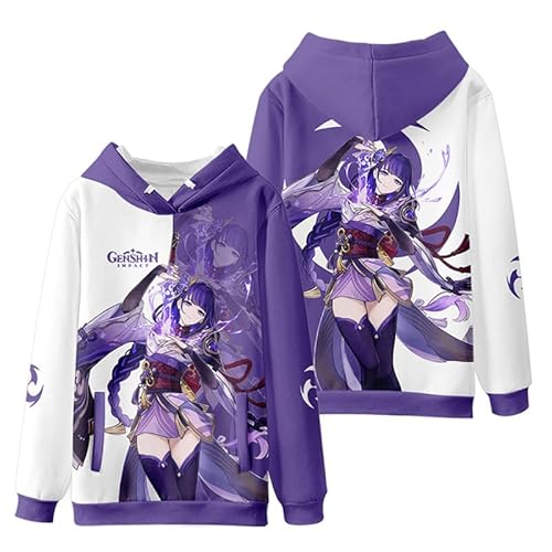 famesale Anime-Spiel Harajuku-Stil lässigen Pullover Hoodie Unisex Raiden Shogun Hoodie Genshin Impact Lange Ärmel Hoodie von famesale