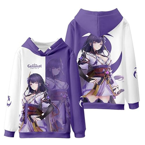 famesale Anime-Spiel Harajuku-Stil lässigen Pullover Hoodie Unisex Raiden Shogun Hoodie Genshin Impact Lange Ärmel Hoodie von famesale