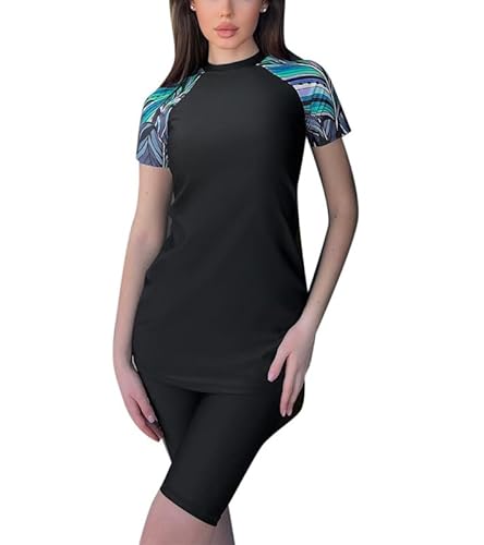 famesale Arabisch Muslim Bikini für Frauen Badebekleidung mit Langen Ärmeln Tops und Pant Badeanzug 2 Stück Set Badeanzug von famesale