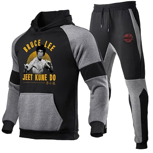 famesale Bruce Lee Trainingsanzug-Set Kung Fu Kampfkunst Bruce Lee 3D-gedruckter Kapuzenpullover und Jogginghose Zweiteiliges Set für Unisex von famesale