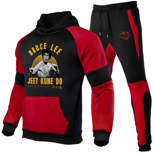 famesale Bruce Lee Trainingsanzug-Set Kung Fu Kampfkunst Bruce Lee 3D-gedruckter Kapuzenpullover und Jogginghose Zweiteiliges Set für Unisex von famesale