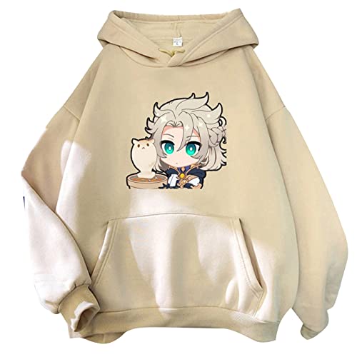 famesale Genshin Impact Albedo Hoodie Unisex Spiel Albedo Cosplay Kostüm Gedruckt Pullover Langarm Mit Kapuze Sweatshirt Freizeitjacke Mantel von famesale