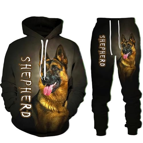 famesale Herbst Winter 3D Hund gedruckt Hoodie Sweatpants Herren Kapuzenpulli Set Sportbekleidung Trainingsanzug Herrenbekleidung Anzug von famesale