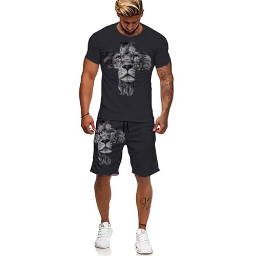 famesale Herren 3D gedruckt T-Shirt Anzug Mode Jesus Kreuz Grafik Rundhalsausschnitt Kurzarm Tops + Shorts 2 Stück Trainingsanzug Set von famesale