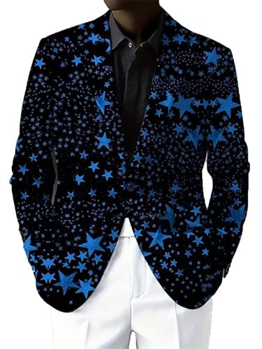 famesale Herren Casual Blazer Stern 3D-Gedruckter Anzug Revers Button-Up Anzug Leichter Sportmantel Frühling Herbst Strickjacke mit Tasche von famesale