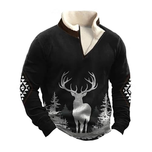 famesale Herren Hirsch Sweatshirt Quarter Zip Stehkragen Casual Hoodie Hirschjagd 3D Druck Streetwear Half Zip Herbst Winter Pullover Jacke Top von famesale