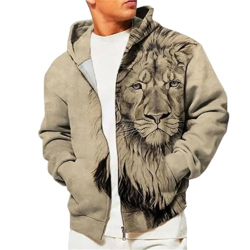 famesale Herren Reißverschluss Hoodies Mode Löwe 3D-Gedruckter Pullover Casual Pullover Kapuzenpullover Kapuzenpullover Reißverschluss Trainingsanzug Tops von famesale