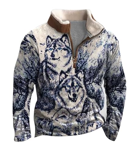 famesale Herren Skelett Bedruckt Quarter Zip Sweatshirts Langarm Sherpa Kragen Pullover Vintage Grafik Herbst Winter Jacke Mäntel mit Taschen von famesale