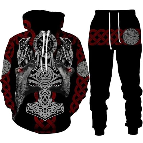 famesale Herren Trainingsanzug Casual Odin Wikinger 3D-Drucken Hoodie Hose 2 Stück Set Pullover Sweatshirt Sportbekleidung Herrenbekleidung Anzug von famesale