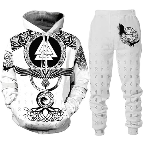 famesale Herren Trainingsanzug Casual Odin Wikinger 3D-Drucken Hoodie Hose 2 Stück Set Pullover Sweatshirt Sportbekleidung Herrenbekleidung Anzug von famesale
