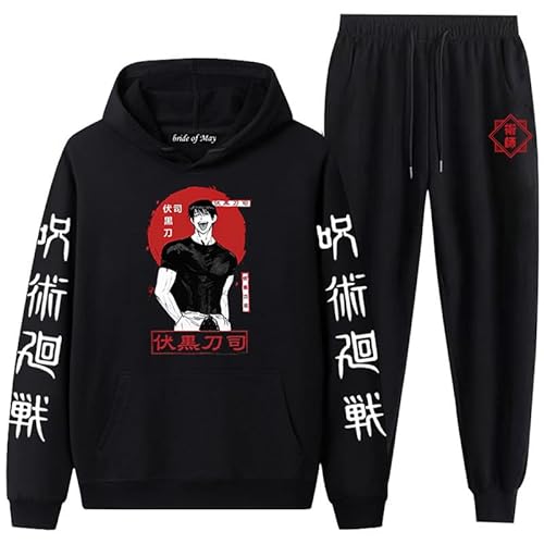 famesale Jujutsu Kaisen Hoodie und Jogginghose Set Zweiteiliges Set Anime Fushiguro Toji Cosplay Kostüm Lässiger Trainingsanzug Outfit für Männer Frauen von famesale