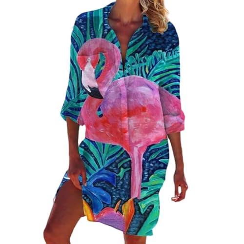 famesale Pfau Flamingo Strand Blusen Tier 3D gedruckt Frauen Lange Ärmel mittellange Hemden Knöpfe Tasche Tops Bluse von famesale