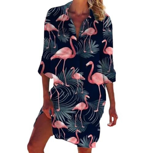 famesale Pfau Flamingo Strand Blusen Tier 3D gedruckt Frauen Lange Ärmel mittellange Hemden Knöpfe Tasche Tops Bluse von famesale