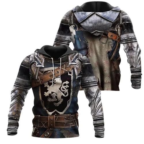 famesale Ritter Mittelalterliche Rüstung 3D-bedruckter Hoodie Tempelritter Harajuku Mode Sweatshirt Unisex Casual Jacke Cosplay Hoodies von famesale