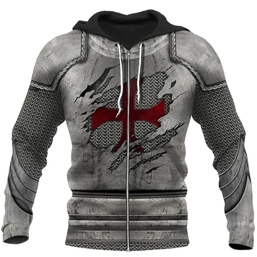 famesale Ritter Mittelalterliche Rüstung 3D-bedruckter Hoodie Tempelritter Harajuku Mode Sweatshirt Unisex Casual Jacke Cosplay Hoodies von famesale