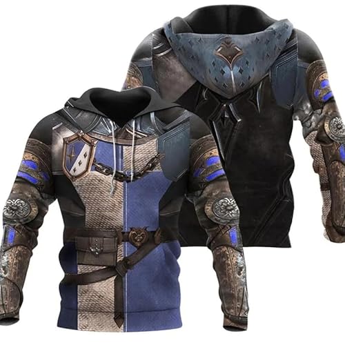 famesale Ritter Mittelalterliche Rüstung 3D-bedruckter Hoodie Tempelritter Harajuku Mode Sweatshirt Unisex Casual Jacke Cosplay Hoodies von famesale
