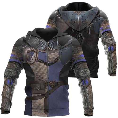 famesale Ritter Mittelalterliche Rüstung 3D-bedruckter Hoodie Tempelritter Harajuku Mode Sweatshirt Unisex Casual Jacke Cosplay Hoodies von famesale