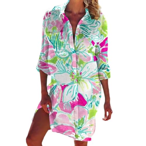 famesale Sommer Graffiti 3D gedruckt Blusen Frauen Langarm Strand mittellang Knöpfe Shirt Bluse Mädchen Urlaub Tasche Tops von famesale