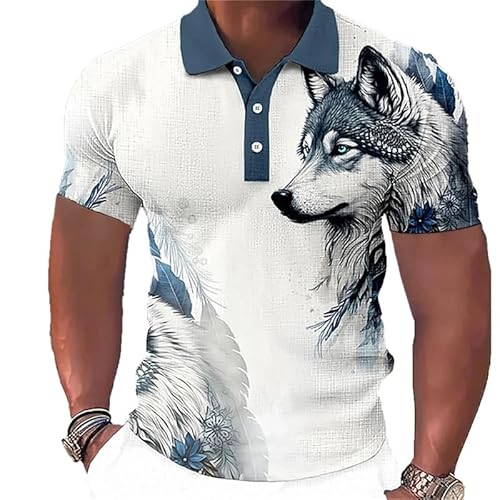 famesale Sommer Herren Adler Löwe Wolf 3D gedruckt Knopf Polo Shirt Mode Golf Kurzarm Plus Größe Polo T-Shirt von famesale