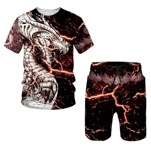 famesale Sommer Herren Drachen 3D gedruckt 2 Stück Set T-Shirt + Shorts Vintage Casual Sportswear Trainingsanzug famesale Sommer Herren Drachen 3D gedruckt 2 Stück Set T-Shirt + Shorts Vintage Casual Sportswear Trainingsanzug von famesale