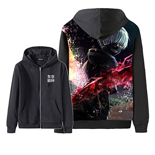 famesale Unisex Tokyo Ghoul Ken Kaneki Cosplay Hoodies 3D-gedrucktes Langarm Reißverschluss Kapuzen Jacke Strick Jacke Sweatshirt von famesale