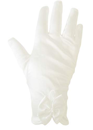 familientrends Mädchen Handschuhe elegant kurz Satin Kommunion Hochzeit Tanz super Passform, Grösse Accessoire:M (7-10 Jahre);Farbe:Creme von familientrends