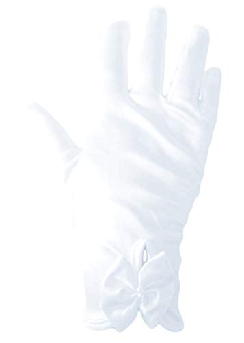 familientrends Mädchen Handschuhe elegant kurz Satin Kommunion Hochzeit Tanz super Passform weiß (M) von familientrends