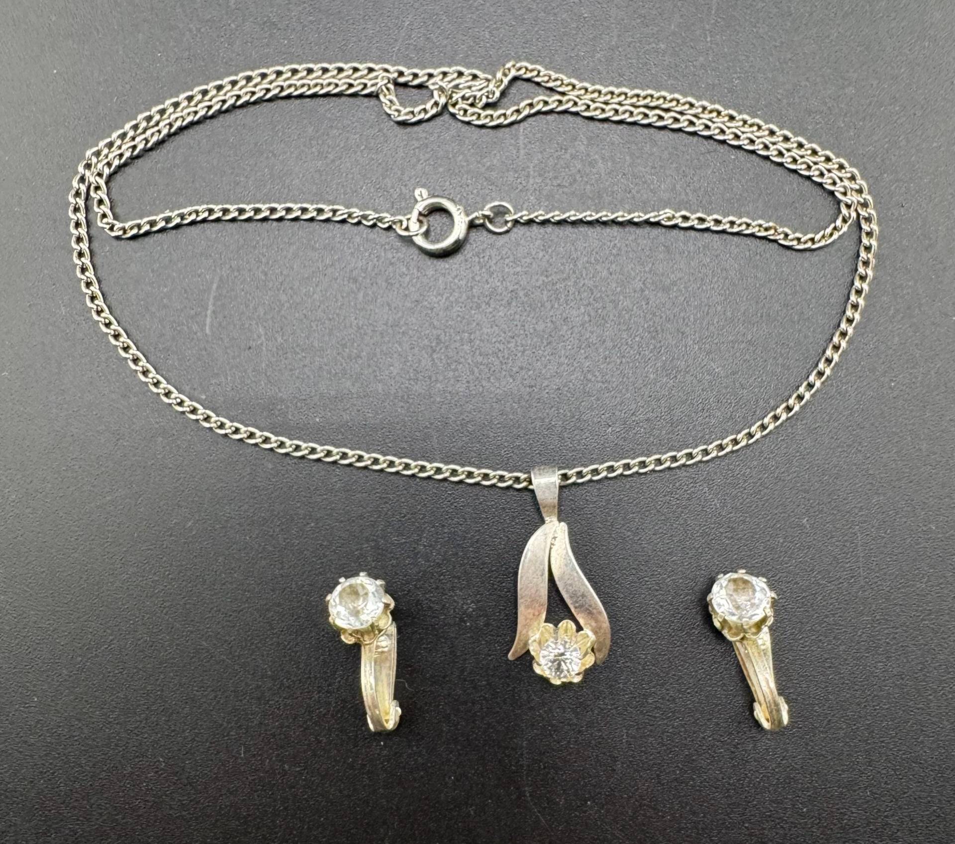 Elegante Vintage Mid Century European 800 Silber Kristall Anhänger Halskette & 835 Ohrringe Clip Ons Swirl Lavaliere Solitaires von familyjewelsatlanta
